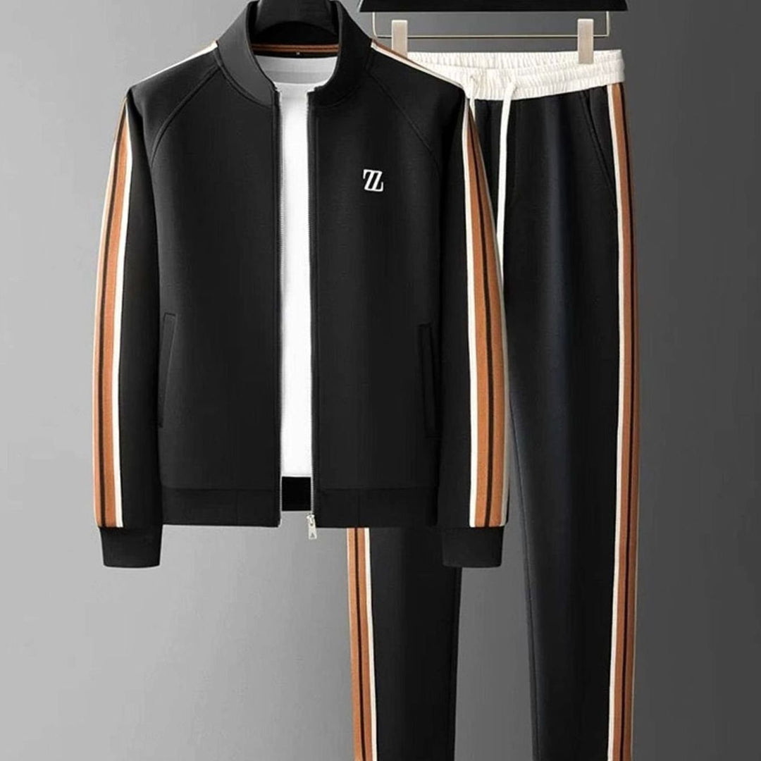 Herren Regular-Fit Streifen Lycra Trainingsanzug zweiteiliges Joggingset
