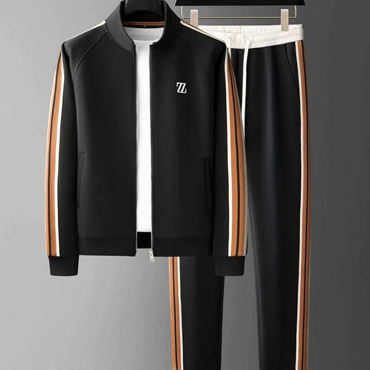 Herren Regular-Fit Streifen Lycra Trainingsanzug zweiteiliges Joggingset