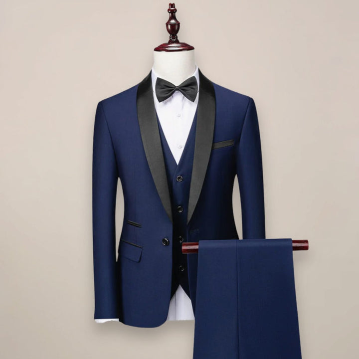 Herren Slim-Fit Dreiteiliger Anzug Schalkragen Smoking Formal - Marineblau