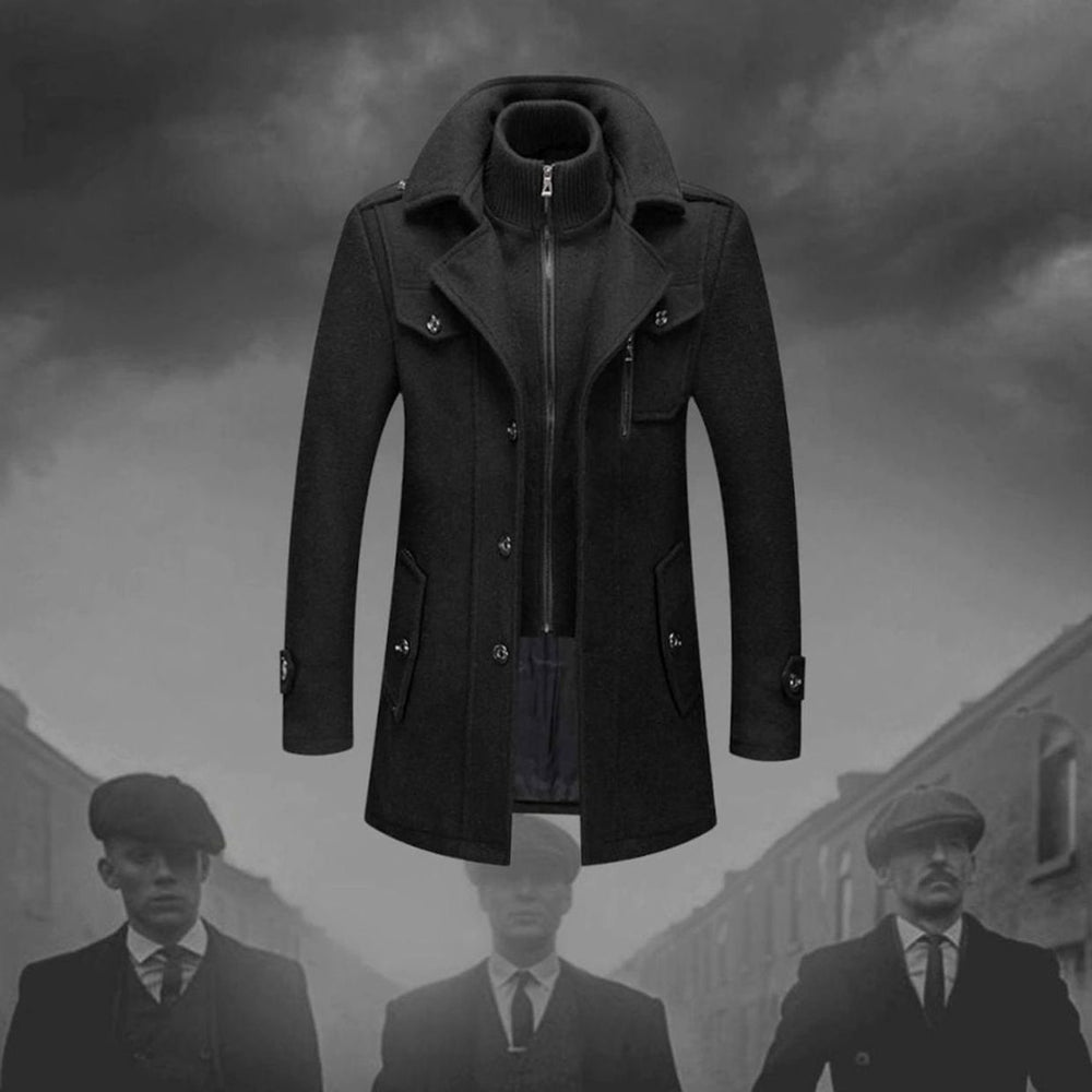Herren Slim-Fit Zweiteiliger Wollmischung Wintermantel mit Strickkragen