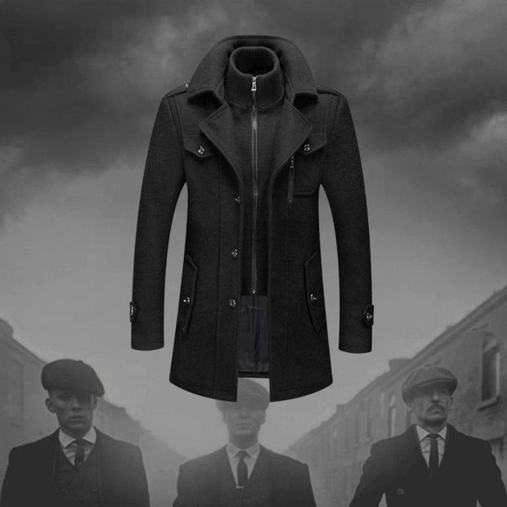 Herren Slim-Fit Zweiteiliger Wollmischung Wintermantel mit Strickkragen