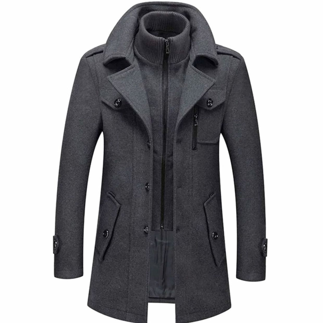 Herren Slim-Fit Zweiteiliger Wollmischung Wintermantel mit Strickkragen - Grau