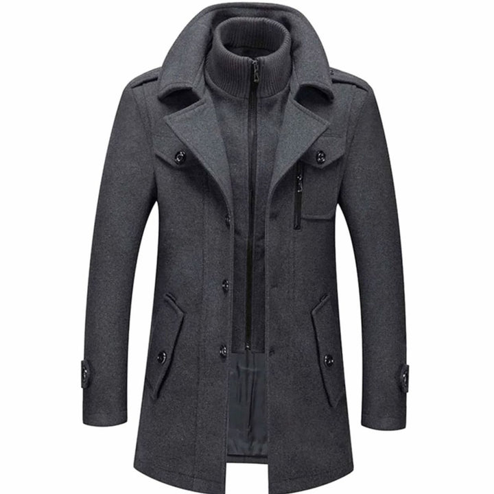 Herren Slim-Fit Zweiteiliger Wollmischung Wintermantel mit Strickkragen - Grau