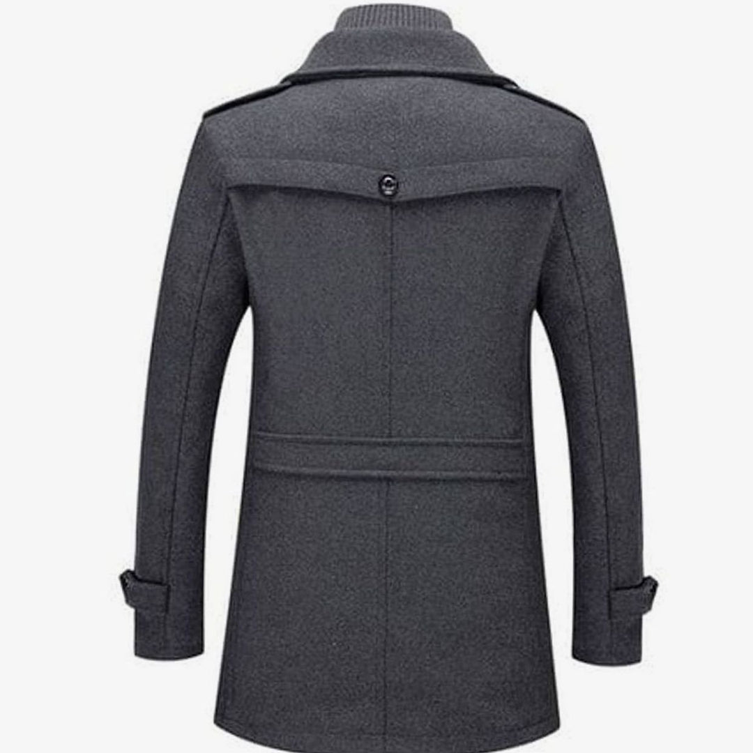 Herren Slim-Fit Zweiteiliger Wollmischung Wintermantel mit Strickkragen
