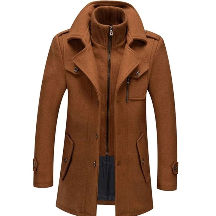 Herren Slim-Fit Zweiteiliger Wollmischung Wintermantel mit Strickkragen - Braun