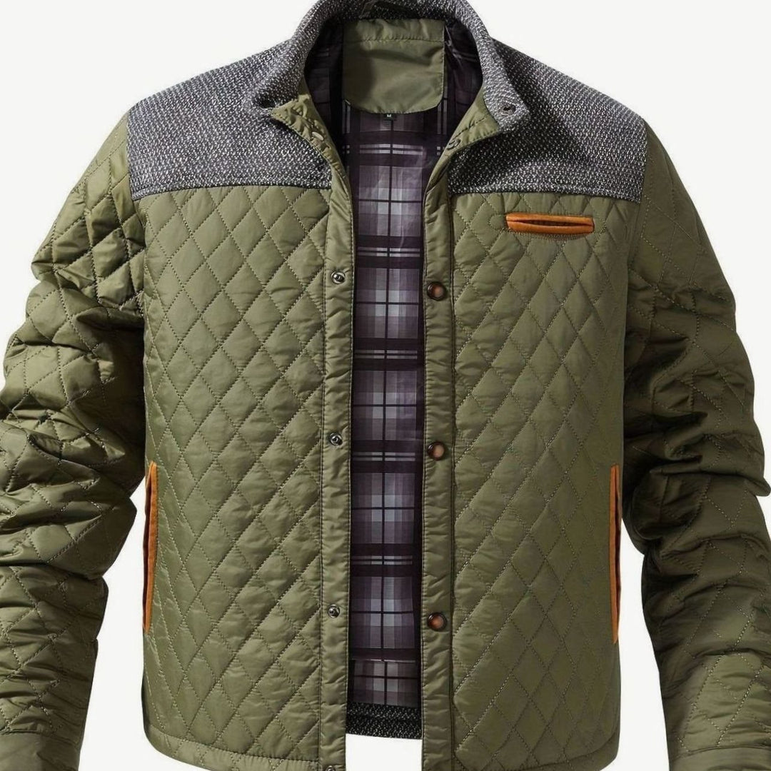 Herren Stehkragen Steppjacke mit Druckknopfleiste Regular Fit - Farngrün