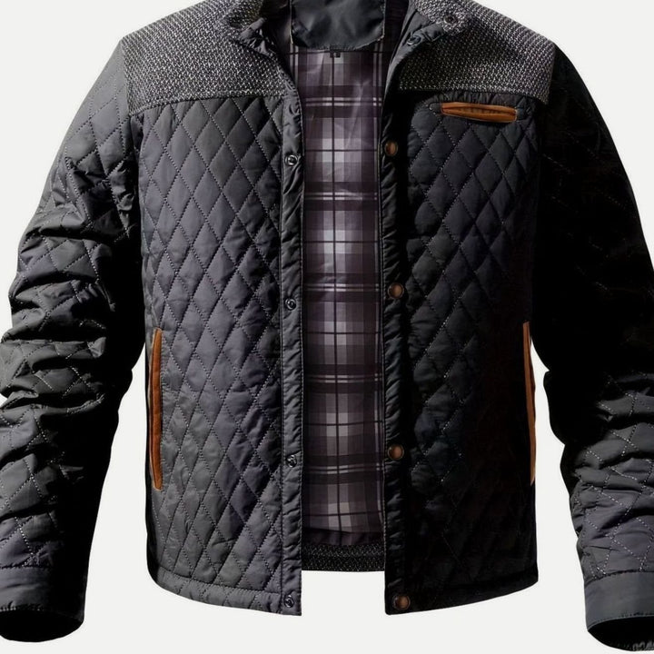 Herren Stehkragen Steppjacke mit Druckknopfleiste Regular Fit - Schwarz