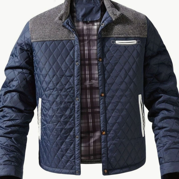 Herren Stehkragen Steppjacke mit Druckknopfleiste Regular Fit - Navy