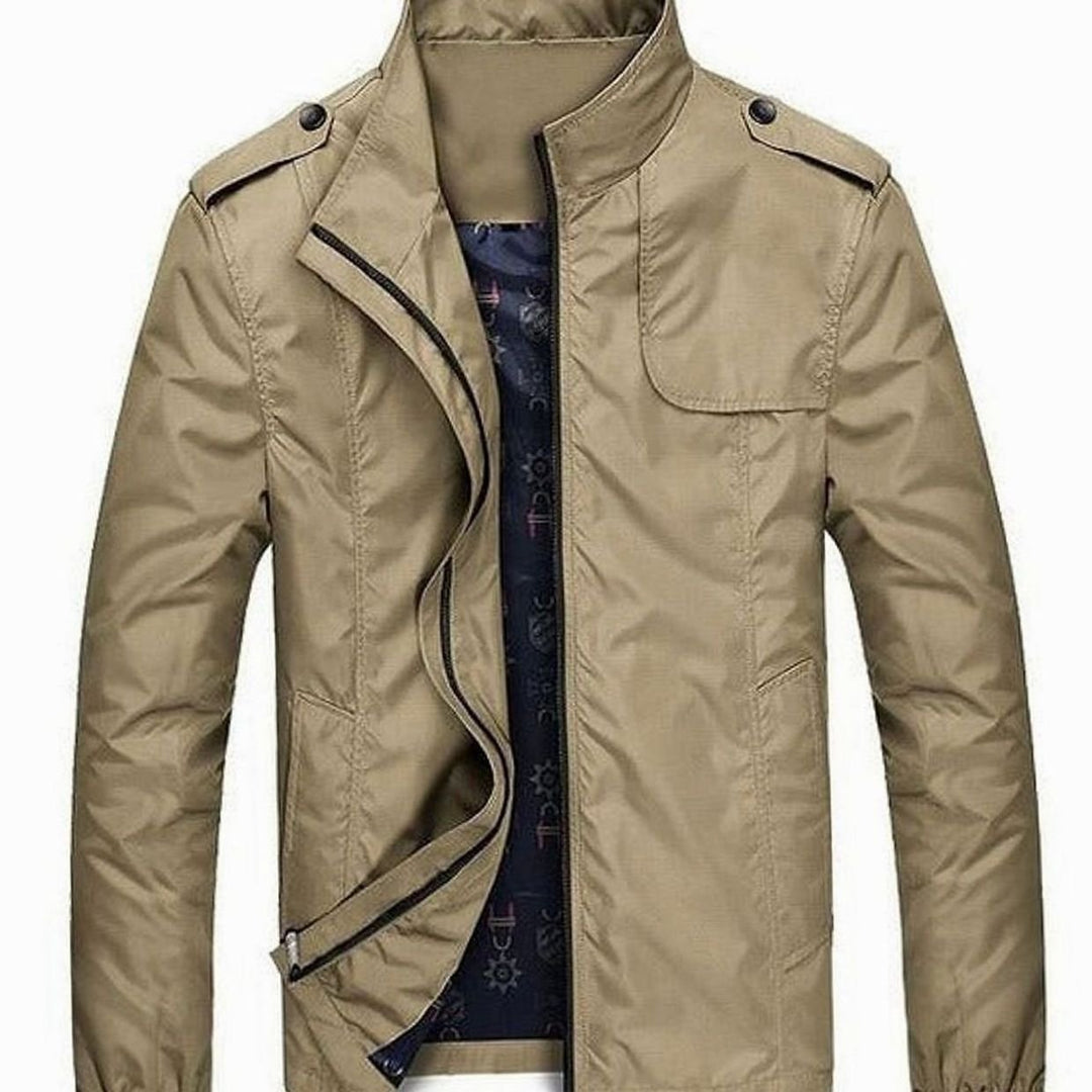 Herren Stehkragen Zip-Up Freizeitjacke mit kariertem Innenfutter - Beige