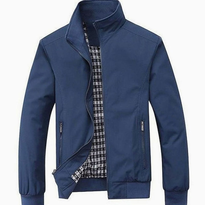 Herren Stehkragen Zip-Up Freizeitjacke mit kariertem Innenfutter - Blau