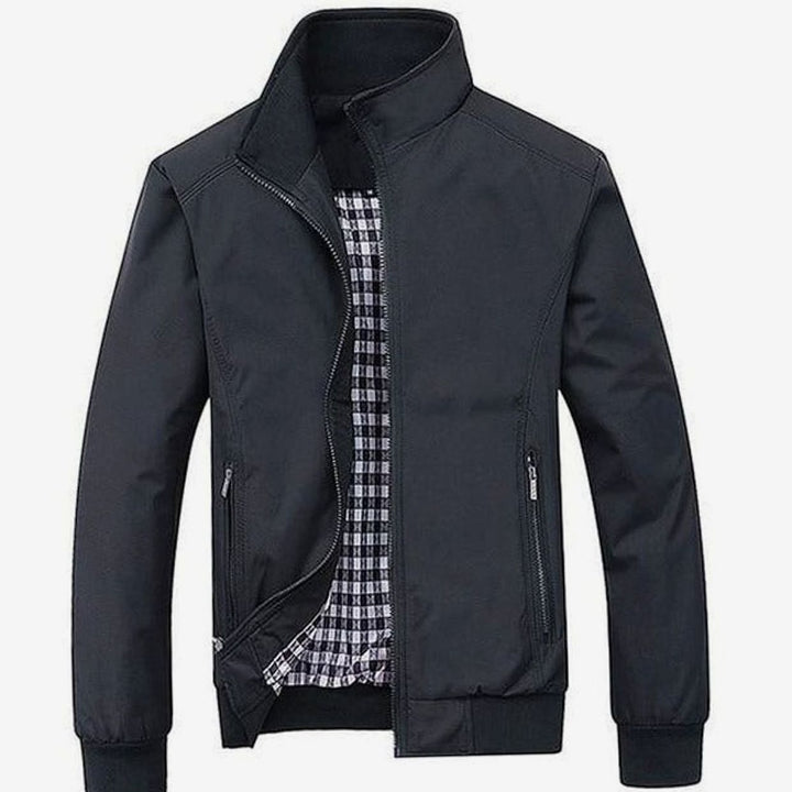 Herren Stehkragen Zip-Up Freizeitjacke mit kariertem Innenfutter - Dunkelblau