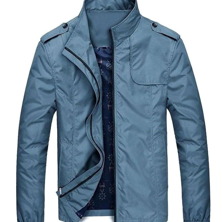 Herren Stehkragen Zip-Up Freizeitjacke mit kariertem Innenfutter - Petrolblau