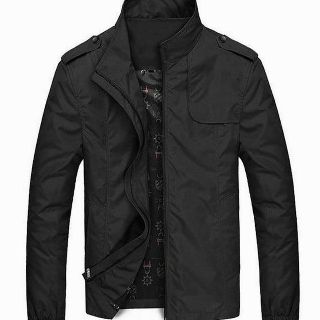 Herren Stehkragen Zip-Up Freizeitjacke mit kariertem Innenfutter - Grau