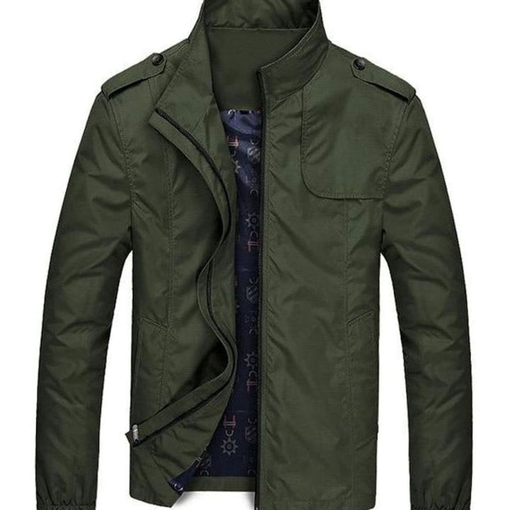 Herren Stehkragen Zip-Up Freizeitjacke mit kariertem Innenfutter - Dunkelgrün