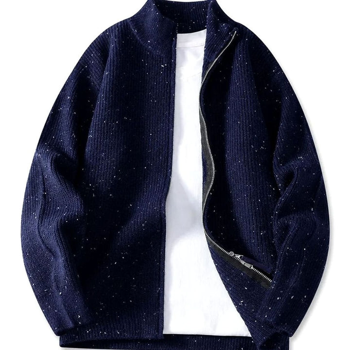 Herren Strukturierter Strickjacke mit Stehkragen und Reißverschluss - Blau