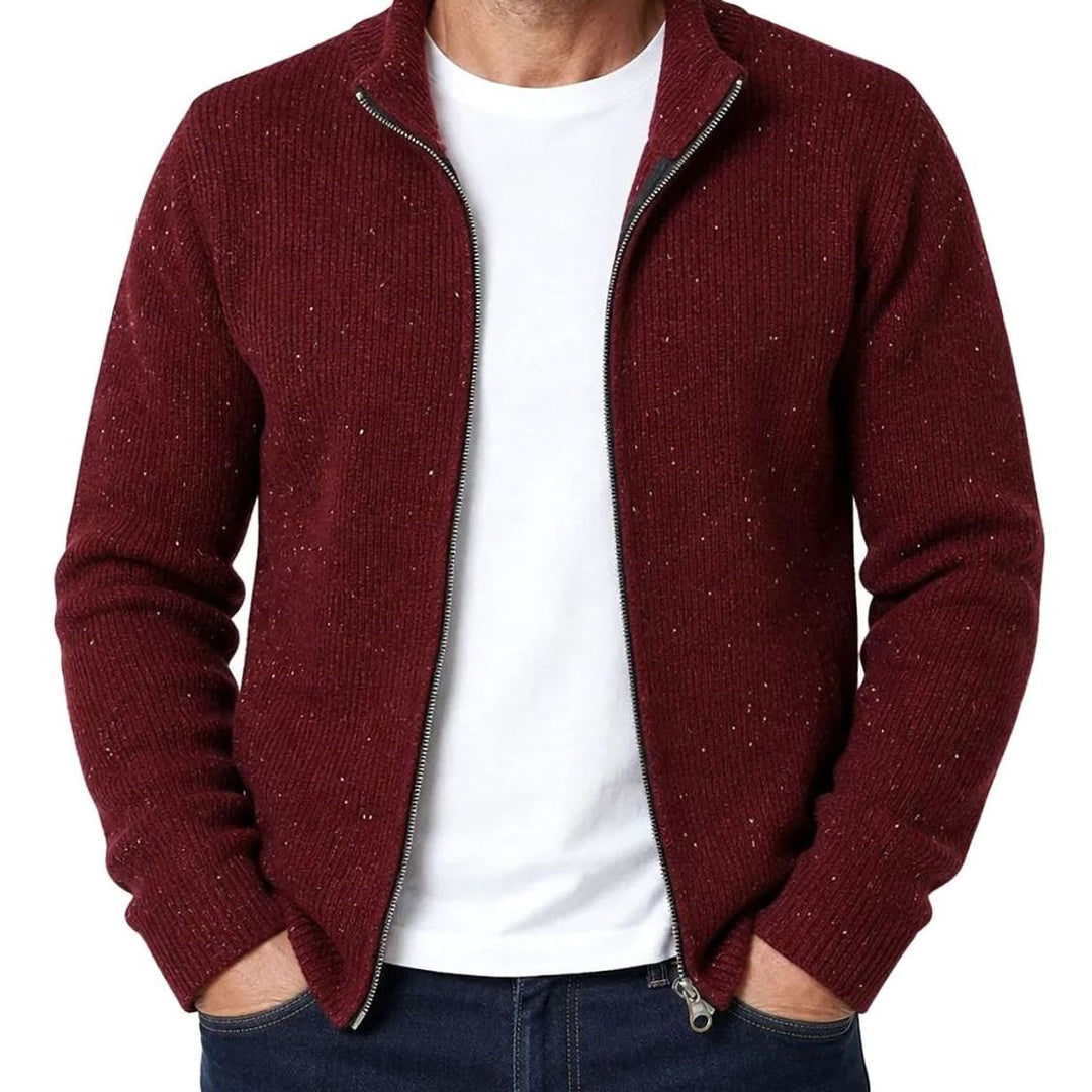 Herren Strukturierter Strickjacke mit Stehkragen und Reißverschluss