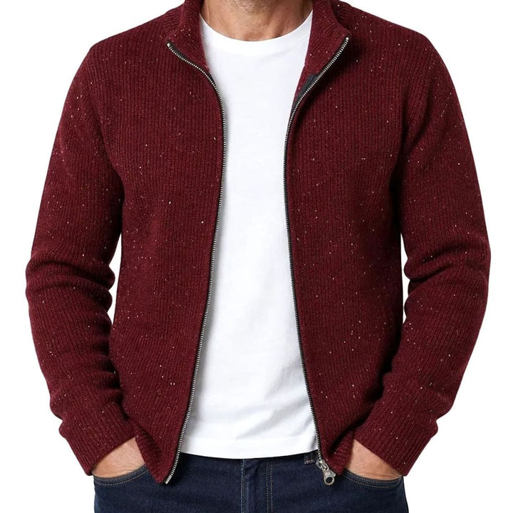Herren Strukturierter Strickjacke mit Stehkragen und Reißverschluss