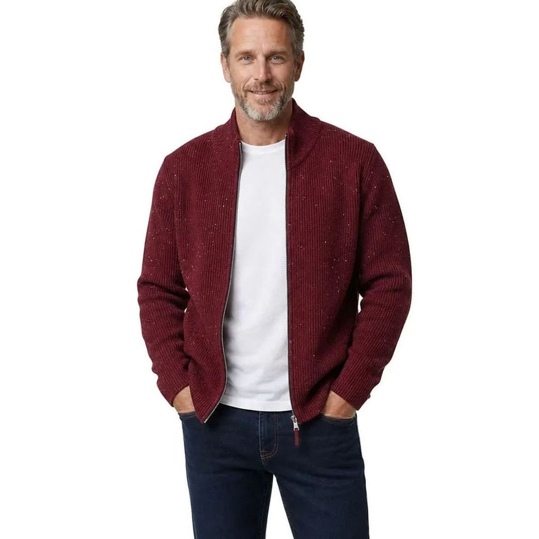 Herren Strukturierter Strickjacke mit Stehkragen und Reißverschluss