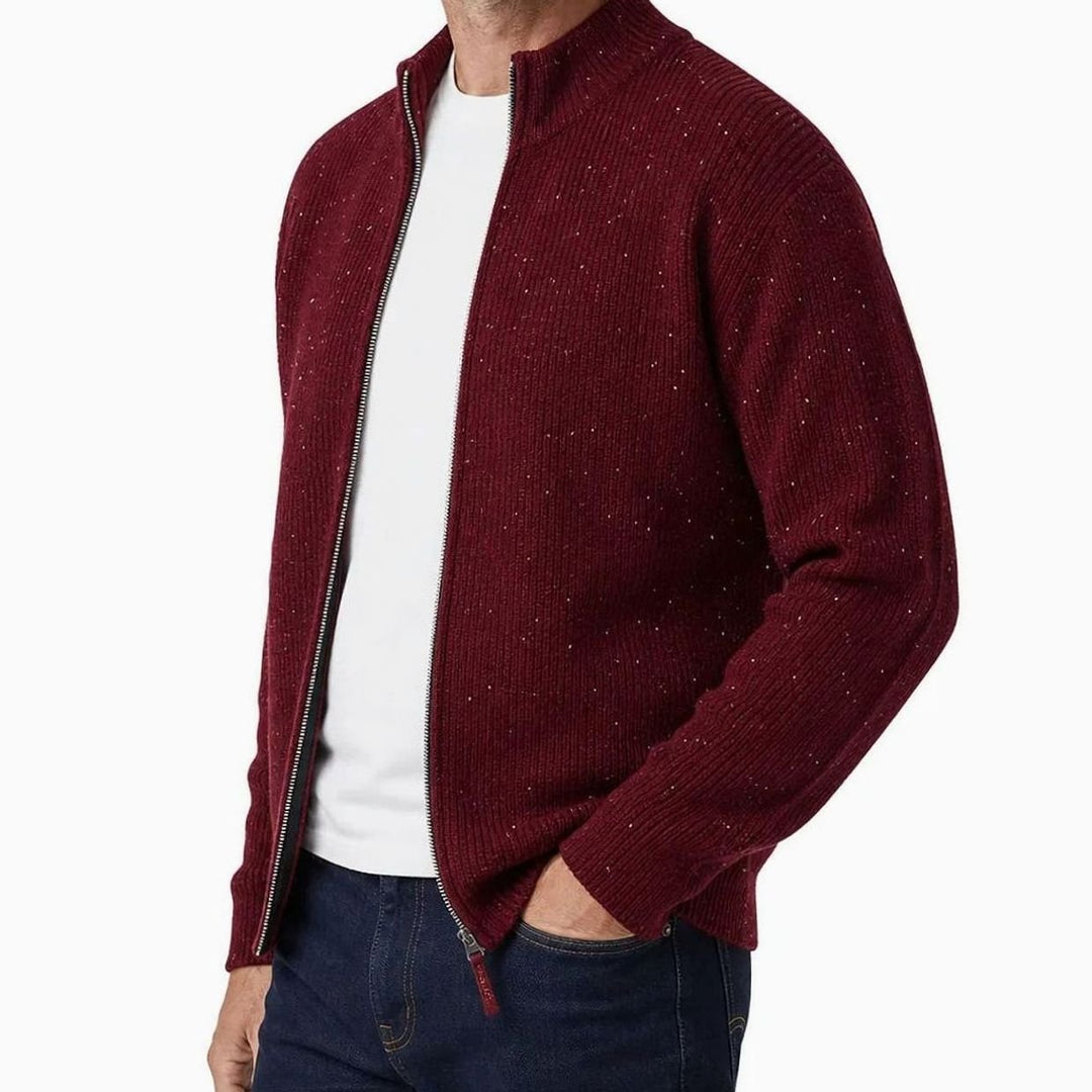 Herren Strukturierter Strickjacke mit Stehkragen und Reißverschluss