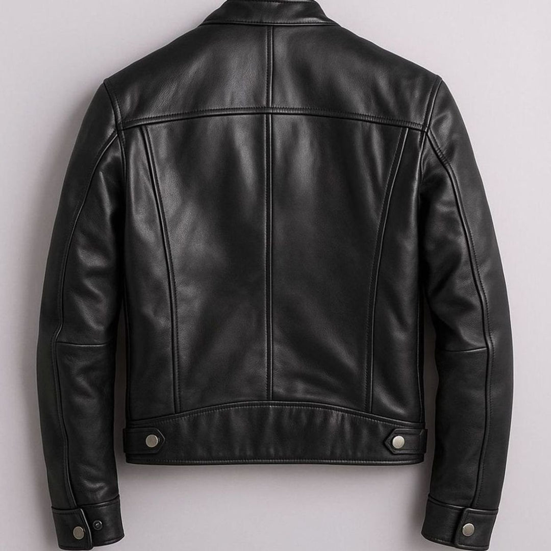 Herren Vintage Echtleder Reißverschluss Bikerjacke Stehkragen