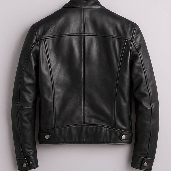 Herren Vintage Echtleder Reißverschluss Bikerjacke Stehkragen