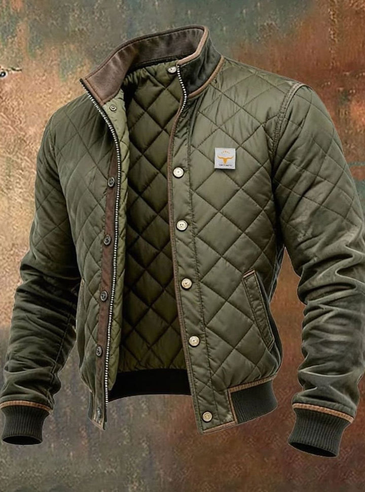 Herren Wattierte Stehkragen Knitterfreie Winterjacke Gesteppte Bomberjacke - Grün