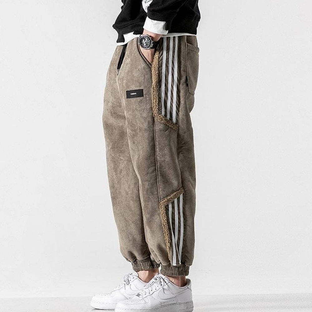 Herren Winter Joggerhose Mit Panel-Details Gestreiften Einsätzen - Braun