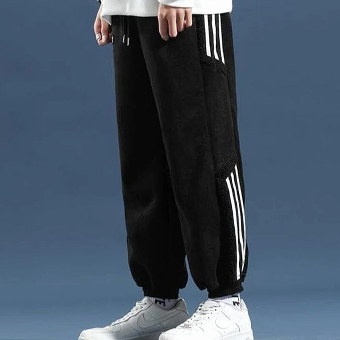 Herren Winter Joggerhose Mit Panel-Details Gestreiften Einsätzen - Schwarz