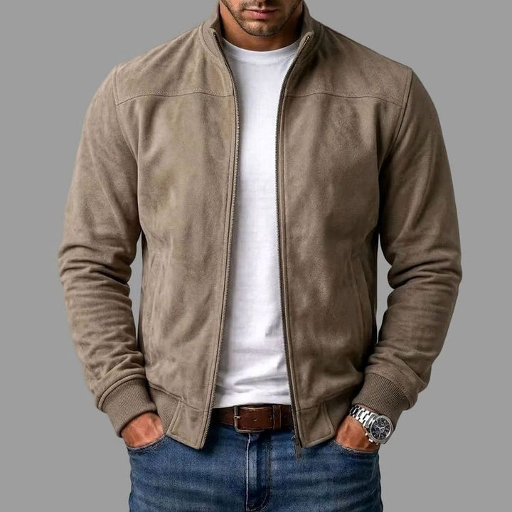 Herren Zip-Up Bomberjacke Wildleder-Optik Stehkragen - Khaki