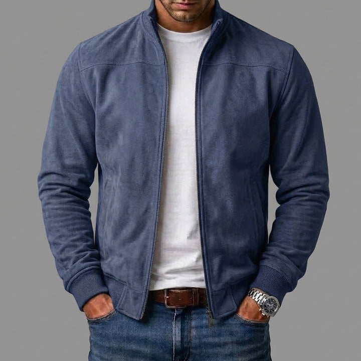 Herren Zip-Up Bomberjacke Wildleder-Optik Stehkragen - Dunkelblau