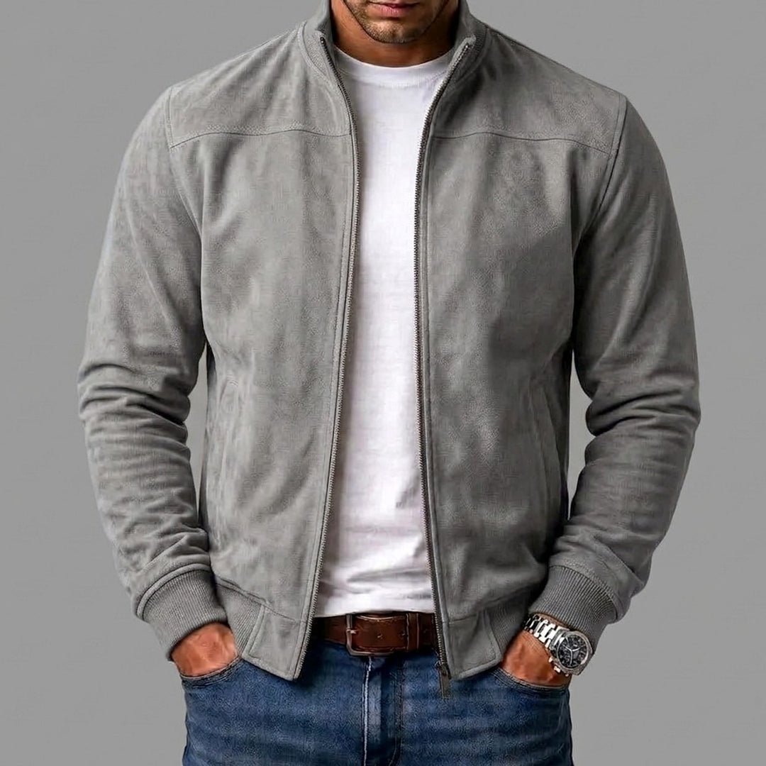 Herren Zip-Up Bomberjacke Wildleder-Optik Stehkragen - Grau