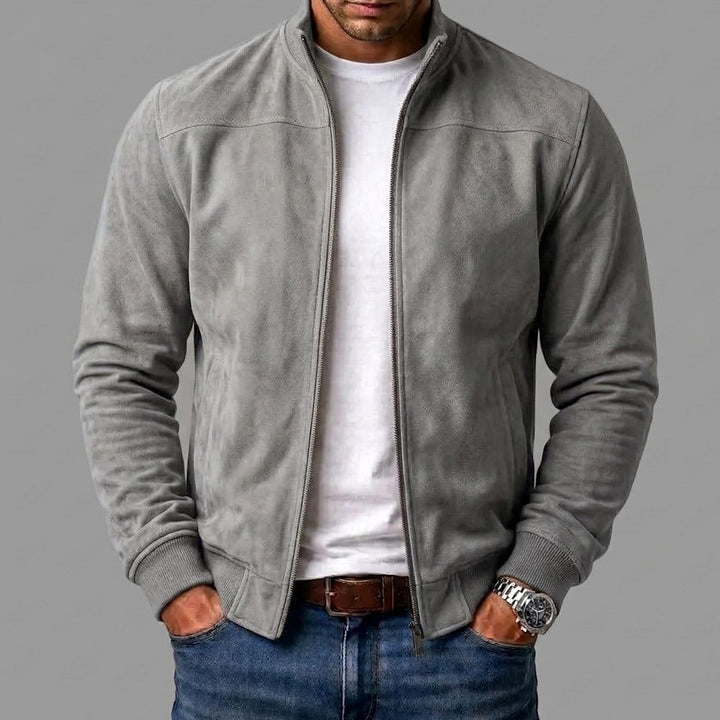 Herren Zip-Up Bomberjacke Wildleder-Optik Stehkragen - Grau